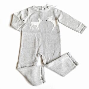 Janie & Jack Size 12-18 Months Soft Knit Deer Sweater Romper NWT